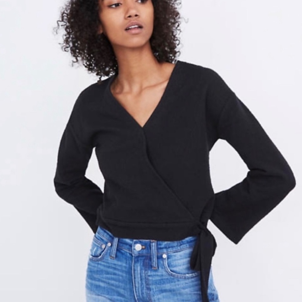 Madewell Texture and Thread Black Faux Wrap Blouse